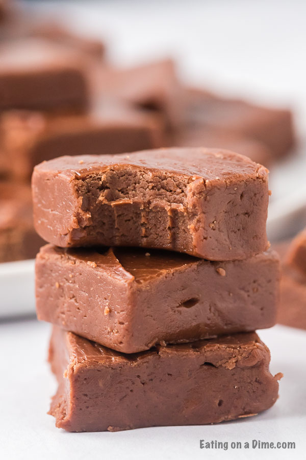 squares of fudge stacked