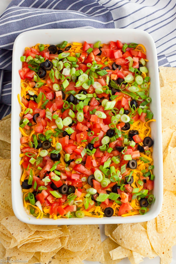 7 Layer Baking dish with tortilla on the side
