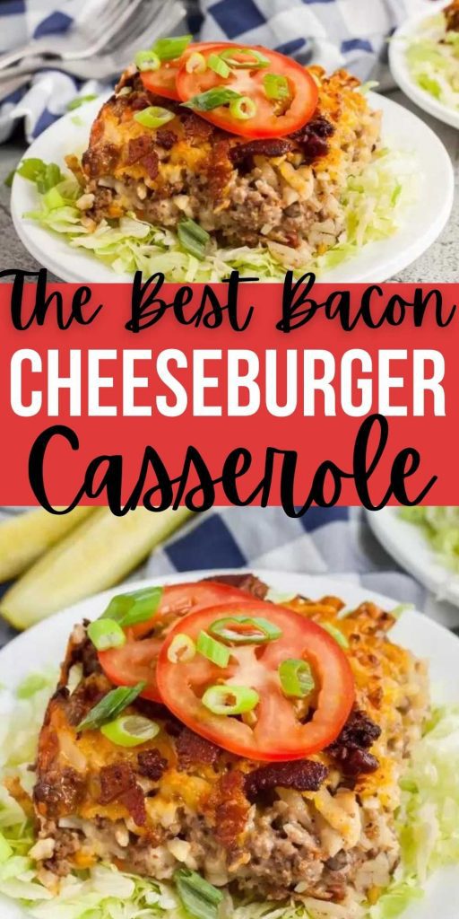 Bacon cheeseburger casserole has everything you love about cheeseburgers in an easy casserole.  If you love cheeseburgers, this is a must try. Everyone loves this easy to make casserole recipe.  #eatingonadime #casserolerecipes #beefrecipes #easydinners 
