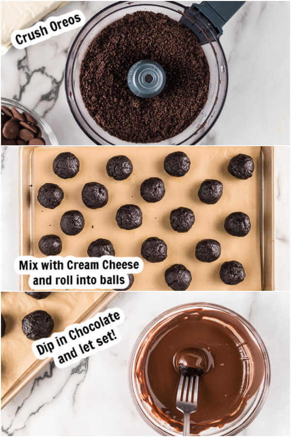 Photos showing how to make these easy Oreo Balls. 
