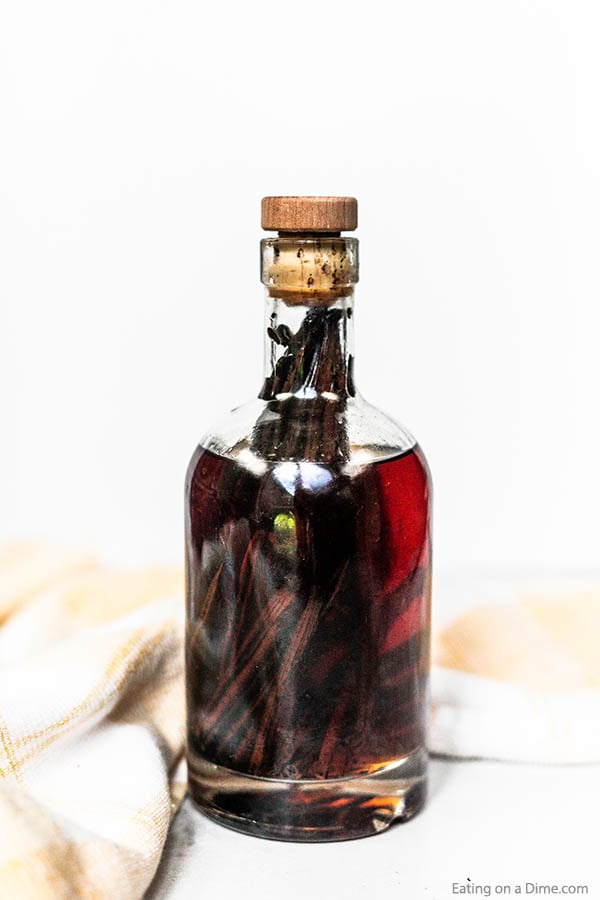 Learn how to make vanilla extract at home with vodka. Homemade DIY vanilla extract only takes 2 ingredients and 4 steps. It's easy to make and tastes amazing! #eatingonadime #DIYvanillaextract #homemadevanillaextract 