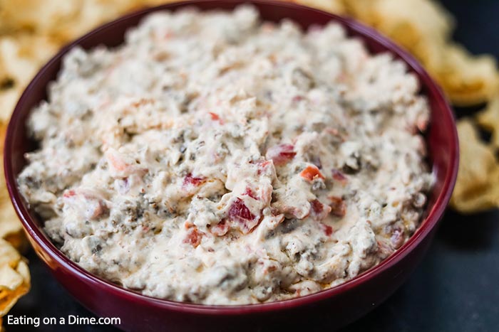 Cream Cheese Sausage Dip Recipe has only 3 ingredients and comes together in minutes. Creamy and hearty, this dip is the perfect party food or snack.