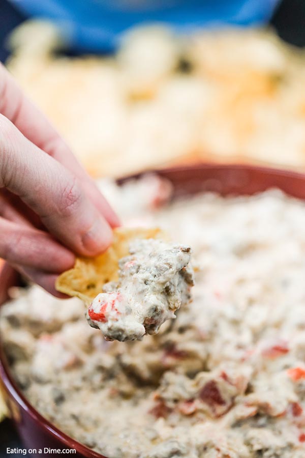Cream Cheese Sausage Dip Recipe has only 3 ingredients and comes together in minutes. Creamy and hearty, this dip is the perfect party food or snack.