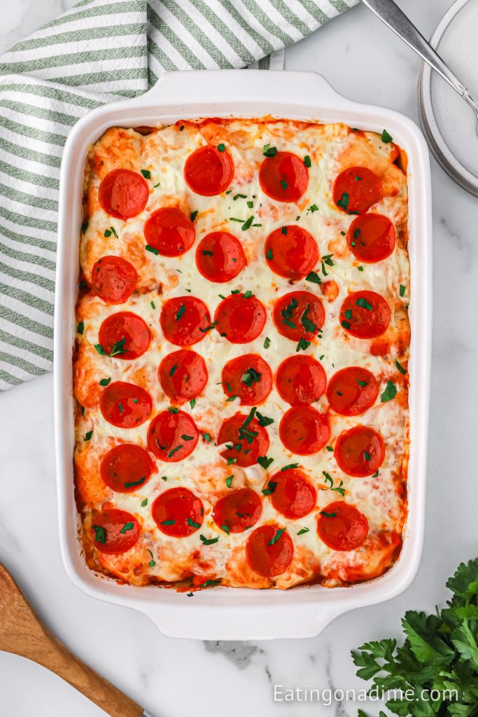 Bubble up pizza in a baking dish
