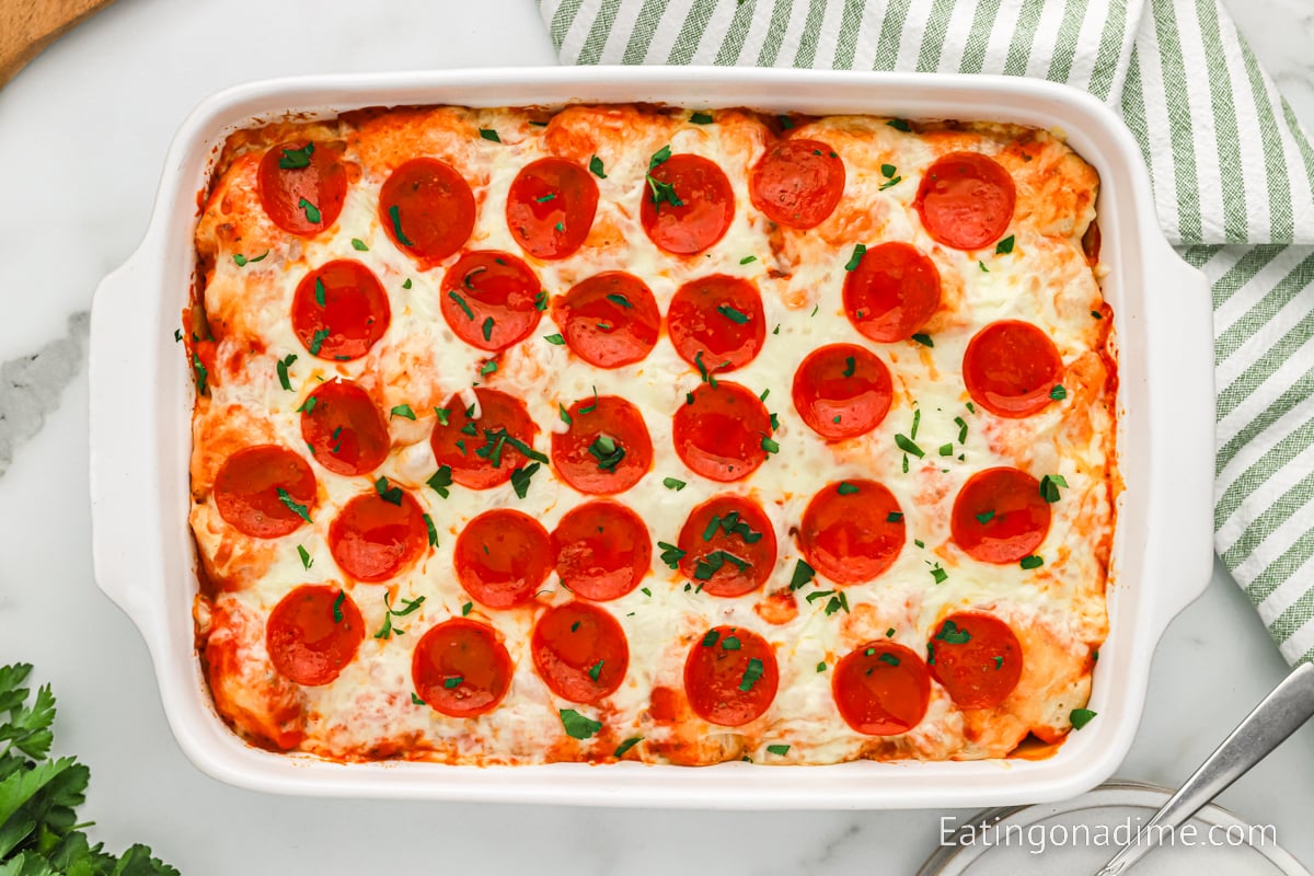 Bubble up pizza in a baking dish