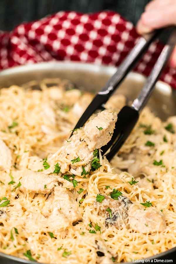 Easy Chicken Tetrazzini Recipe is a simple skillet meal perfect for weeknights. The tasty cream sauce brings it all together and makes the dish amazing!