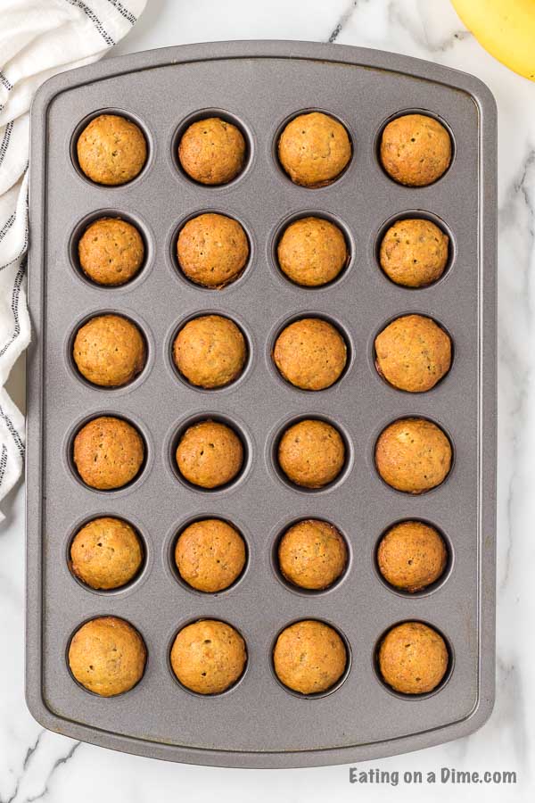 Baked mini muffins in the muffin tin