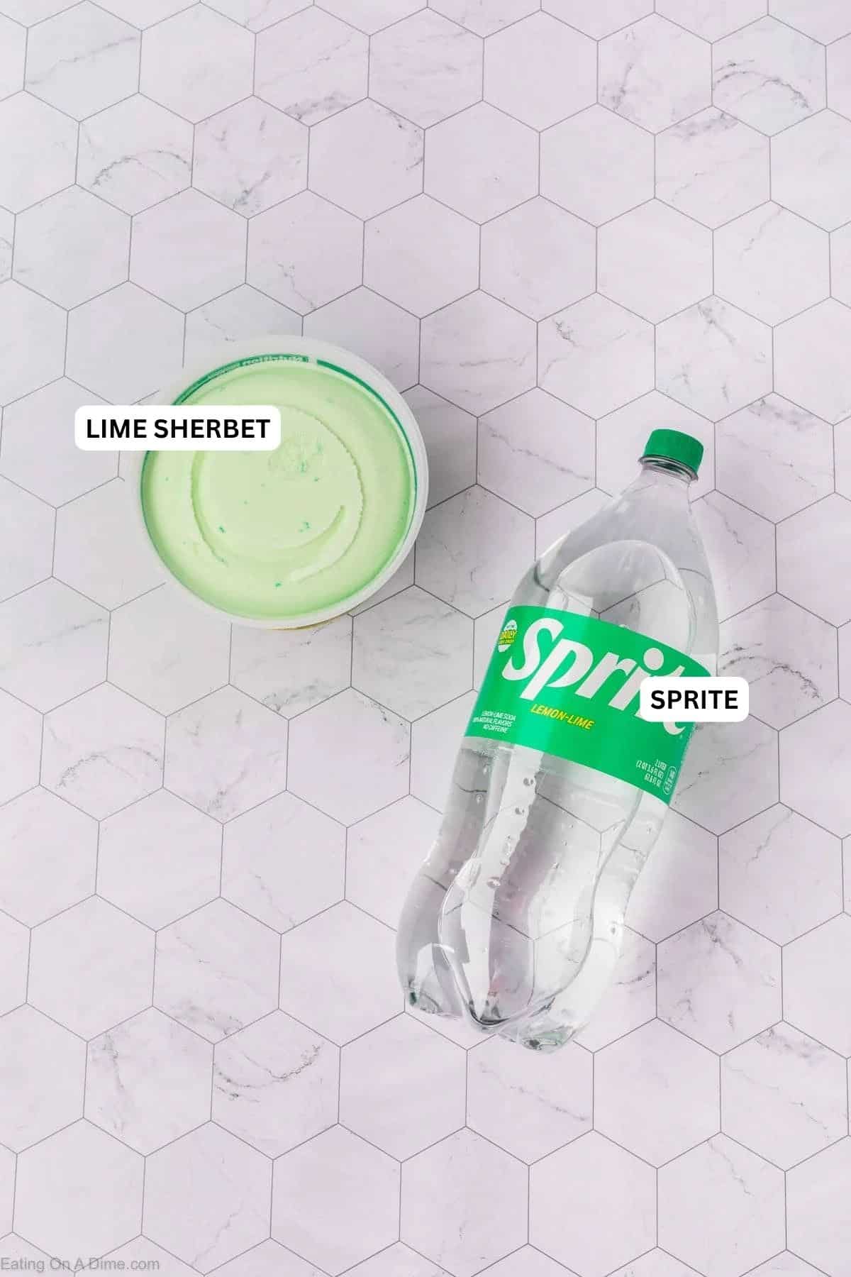 Ingredients for recipe: lime sherbet and sprite.