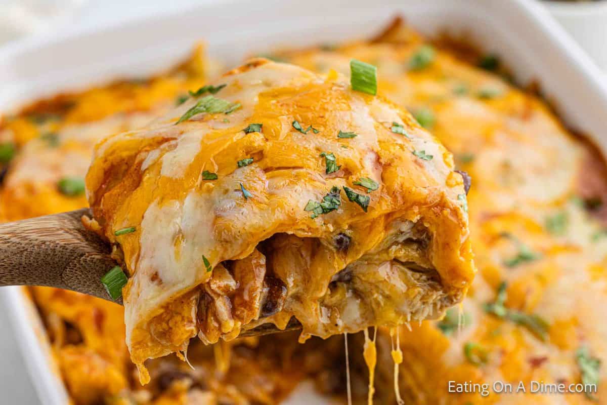 Close up image of Chicken Enchilada Casserole