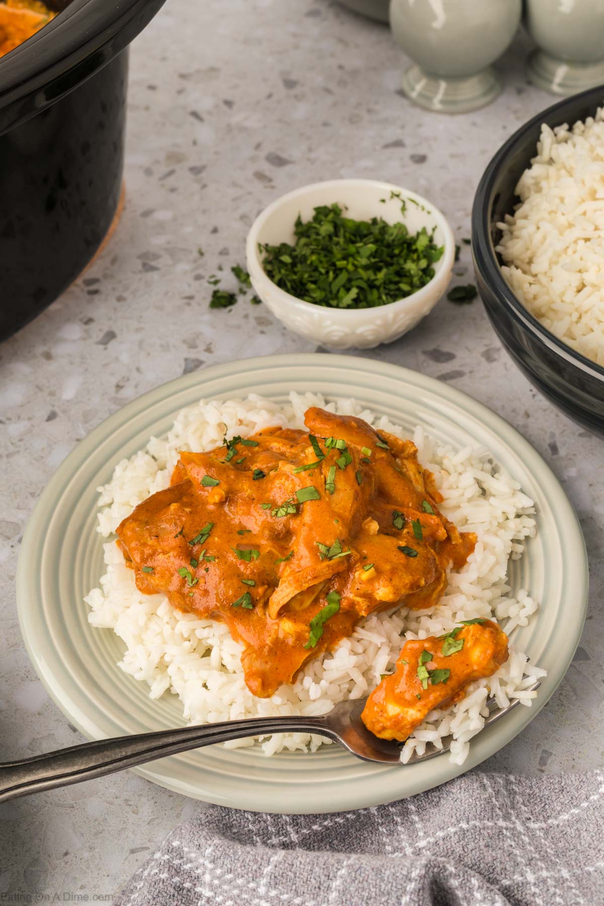 Chicken Tikka Masala on a plate over white rice