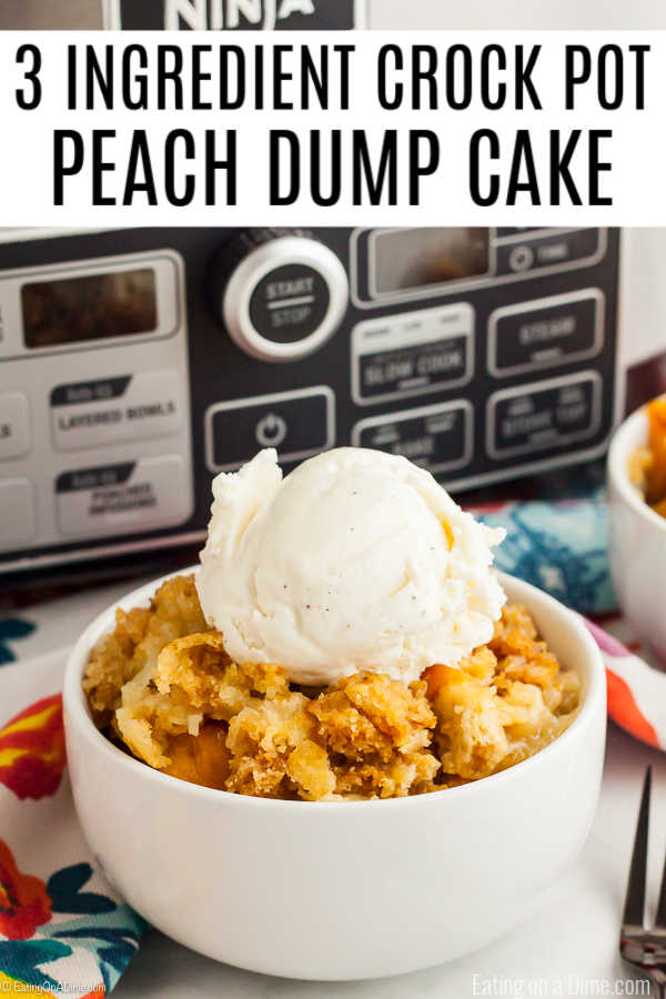 Crock pot peach dump cake is decadent and tasty for the perfect dessert without any work. With only 3 ingredients, enjoy peach dump cake recipe any day of the week!