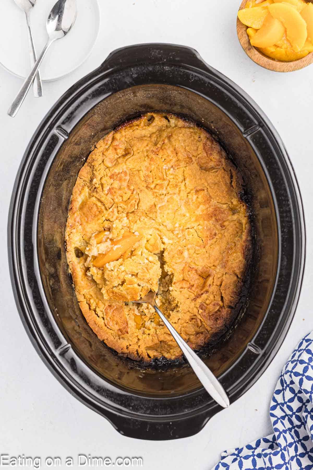 Peach Dump Cake in a slow cooker