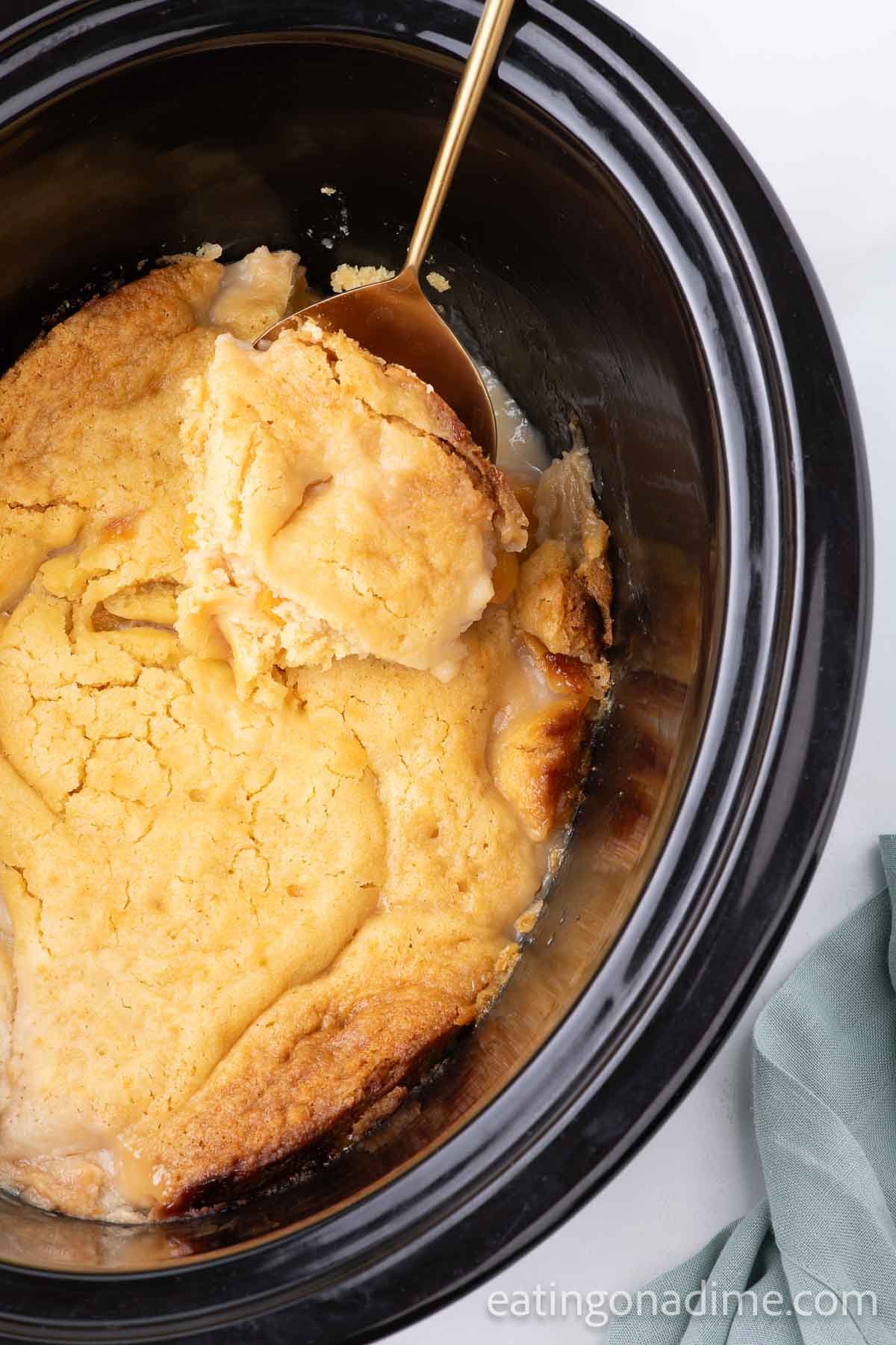 Peach cobbler in the slow cooker