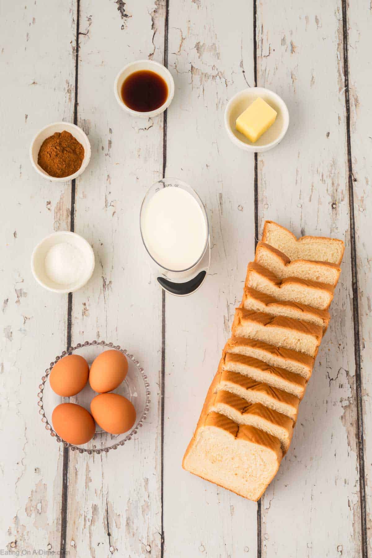 French Toast Sticks ingredients - Texas Toast, eggs, heavy cream, vanilla extract, cinnamon, sugar, butter