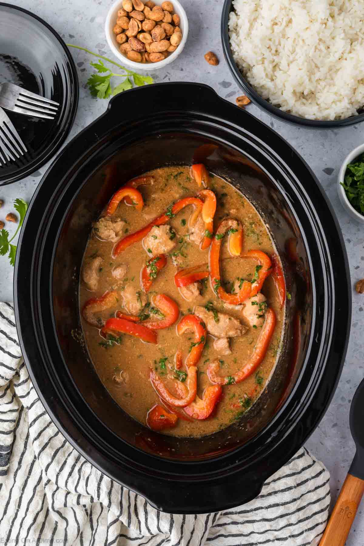 Cooked Thai Peanut Chicken in the slow cooker