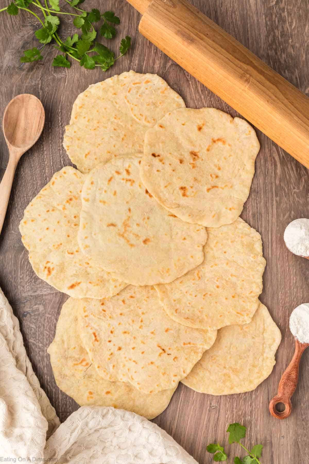Homemade flour tortillas stacked