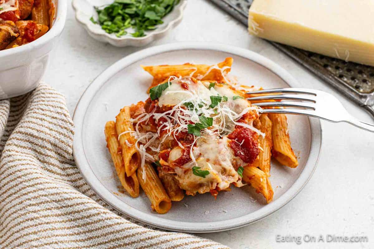 Serving of Chicken Parmesan Casserole on a plate