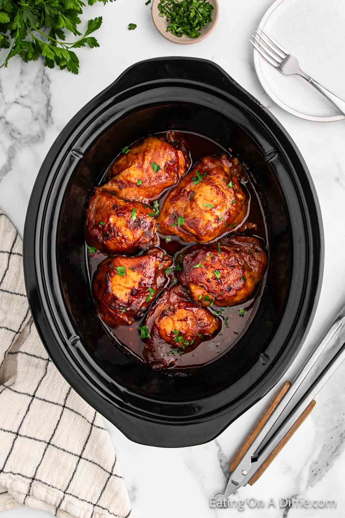 Chicken thighs in a slow cooker