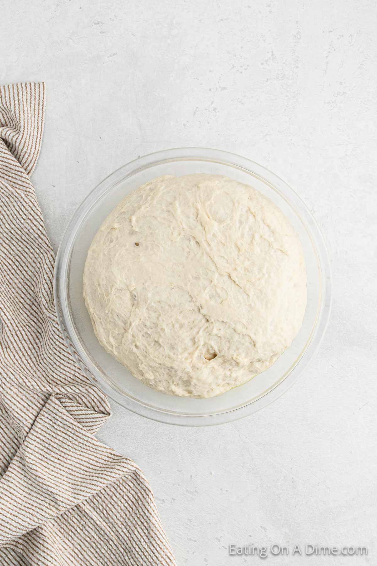 Dough doubled in size in a bowl