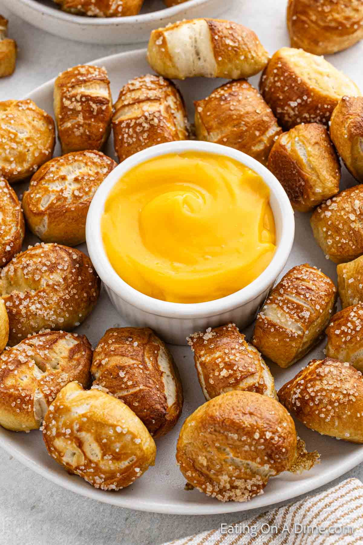 Pretzel Bites with a bowl of cheese dipping sauce