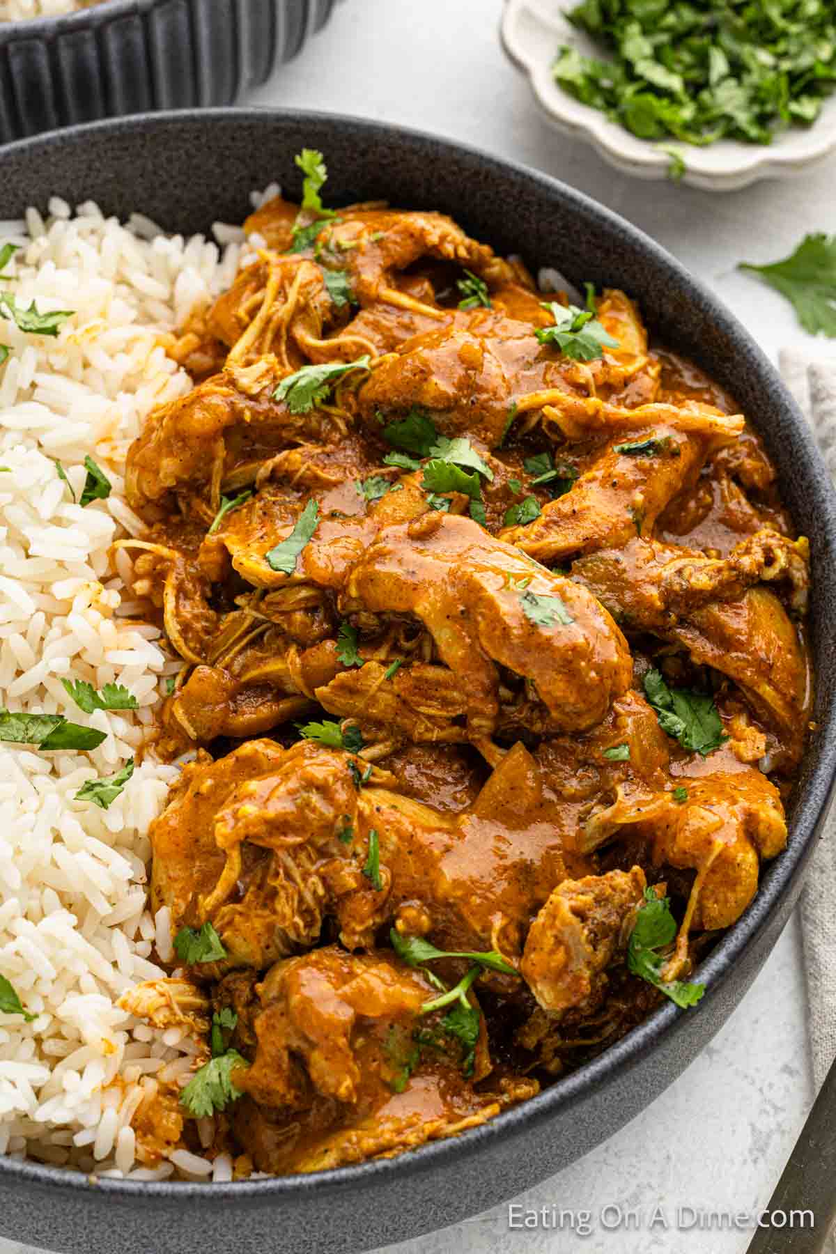 Chicken Tikka Masala in a bowl with white rice
