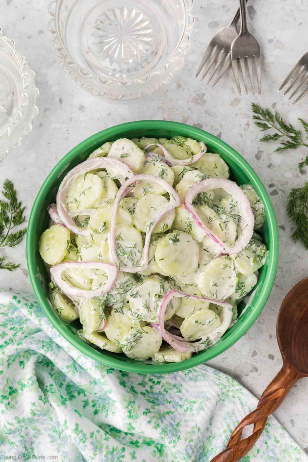 Bowl of Creamy Cucumber Salad