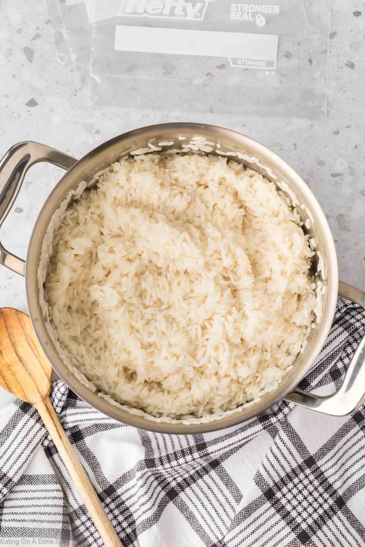 Cooked rice in a stovetop