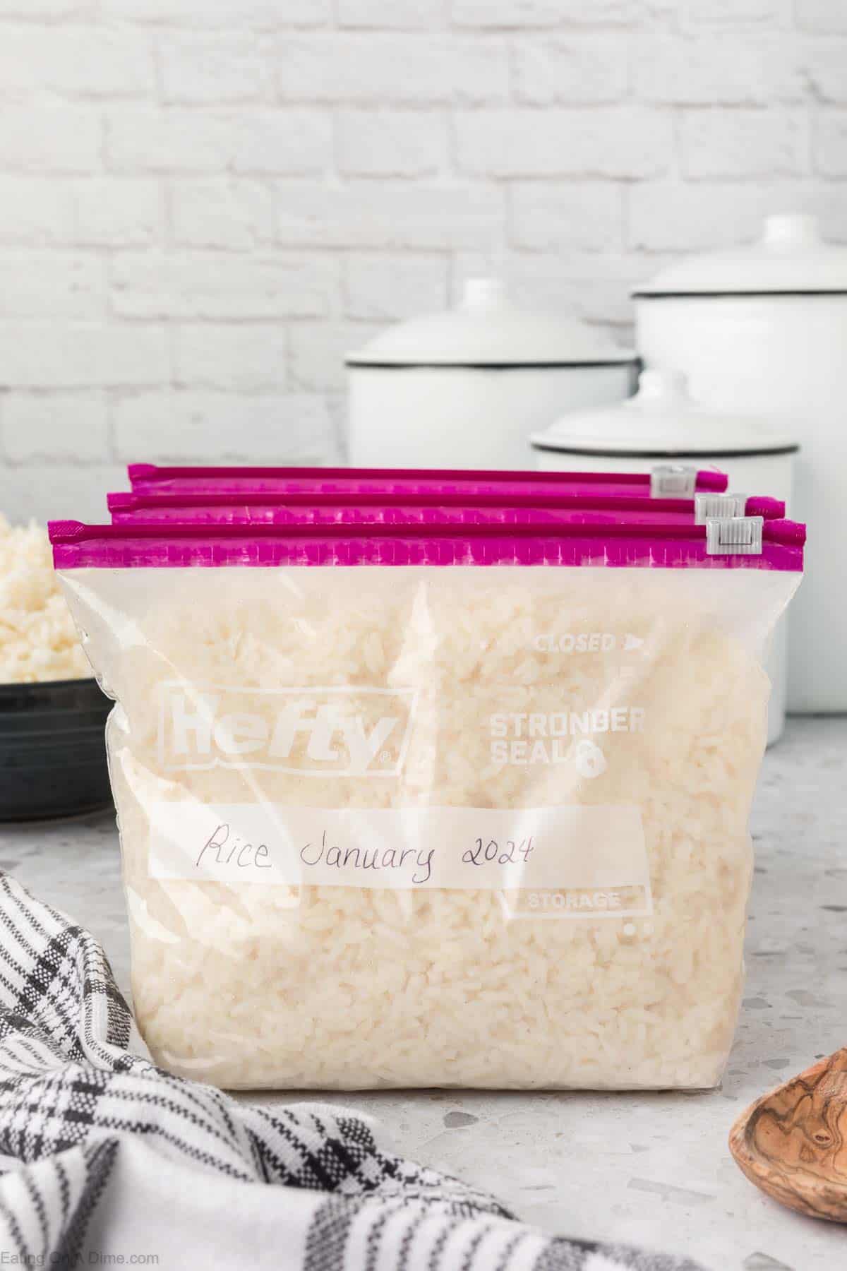 Freezer Ziplock Bags with cooked rice