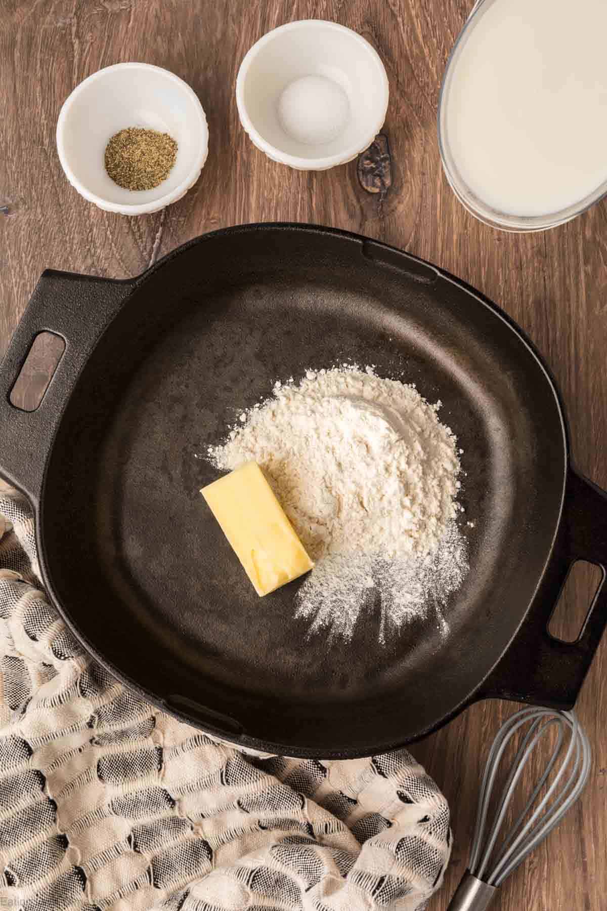 Melting butter and flour in a cast iron skillet