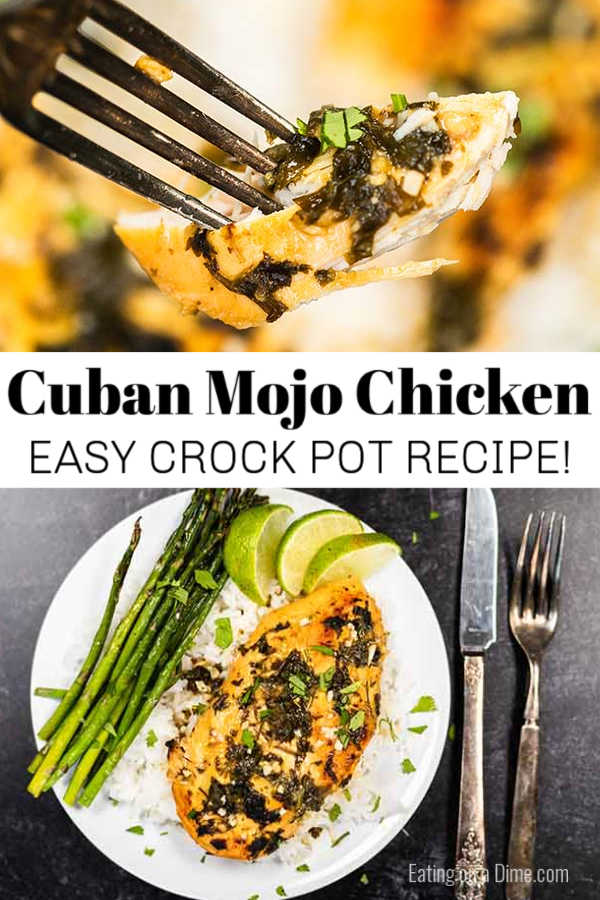 Mojo Chicken Recipe is a delicious citrus infused recipe served over rice with your favorite vegetable. The slow cooker makes this meal effortless.