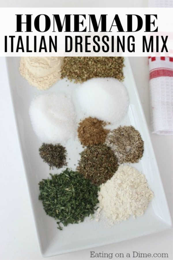 This Copycat Good Seasons Italian Dressing Mix recipe is easy to make and saves you a ton of money. Use it for more than just dressing! How to make homemade Italian dressing recipe dry mix. Check out this DIY recipe to make zesty Italian Dressing Mix. #eatingonadime #diyseasoningmixes 