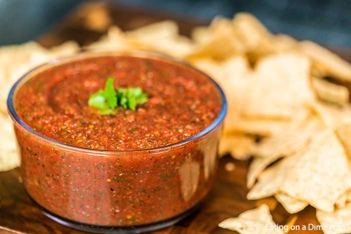 Homemade Salsa Recipe is so easy that you will not believe it.  Make this in minutes and enjoy the best salsa and chips at home. Yum!