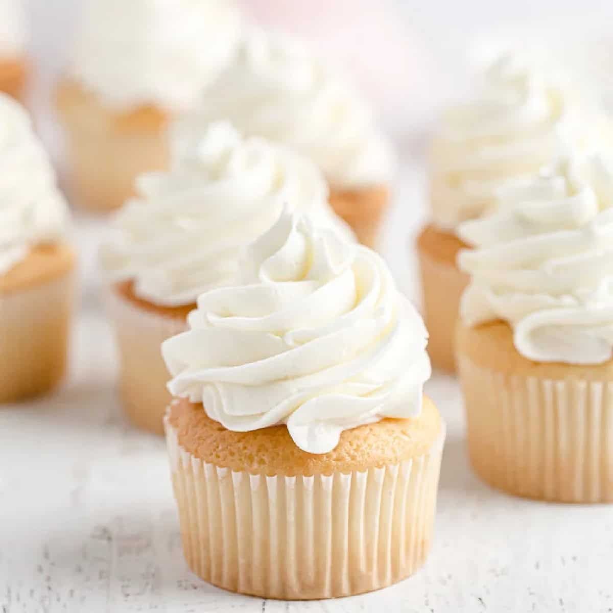 Buttercream frosting spread on a cupcake.