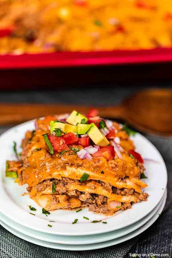 Enjoy Taco Lasagna Recipe any night of the week for dinner full of cheesy and delicious layers. Lots of ground beef, salsa and more blend for a great meal.