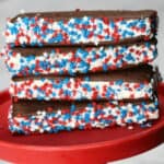 4th of July Ice Cream sandwiches with red, white and blue sprinkles.