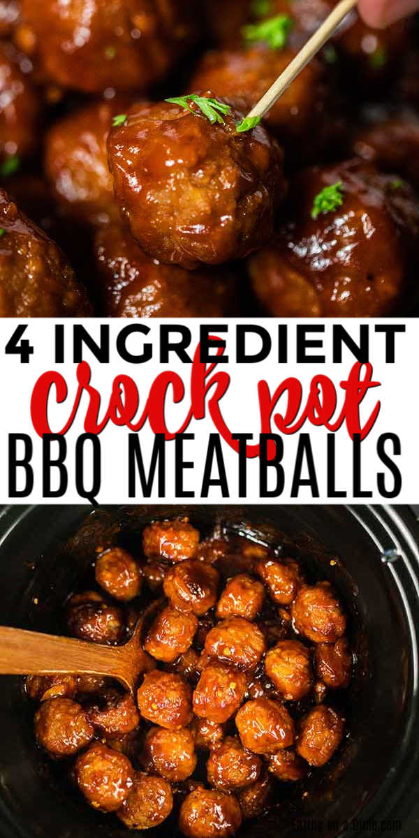 Crockpot BBQ Meatballs has just 4 ingredients and the slow cooker makes it super easy. Enjoy an easy dinner when you makeslow cooker bbq meatballs. 