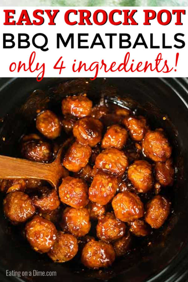 Crockpot BBQ Meatballs has just 4 ingredients and the slow cooker makes it super easy. Enjoy an easy dinner when you make slow cooker bbq meatballs. 