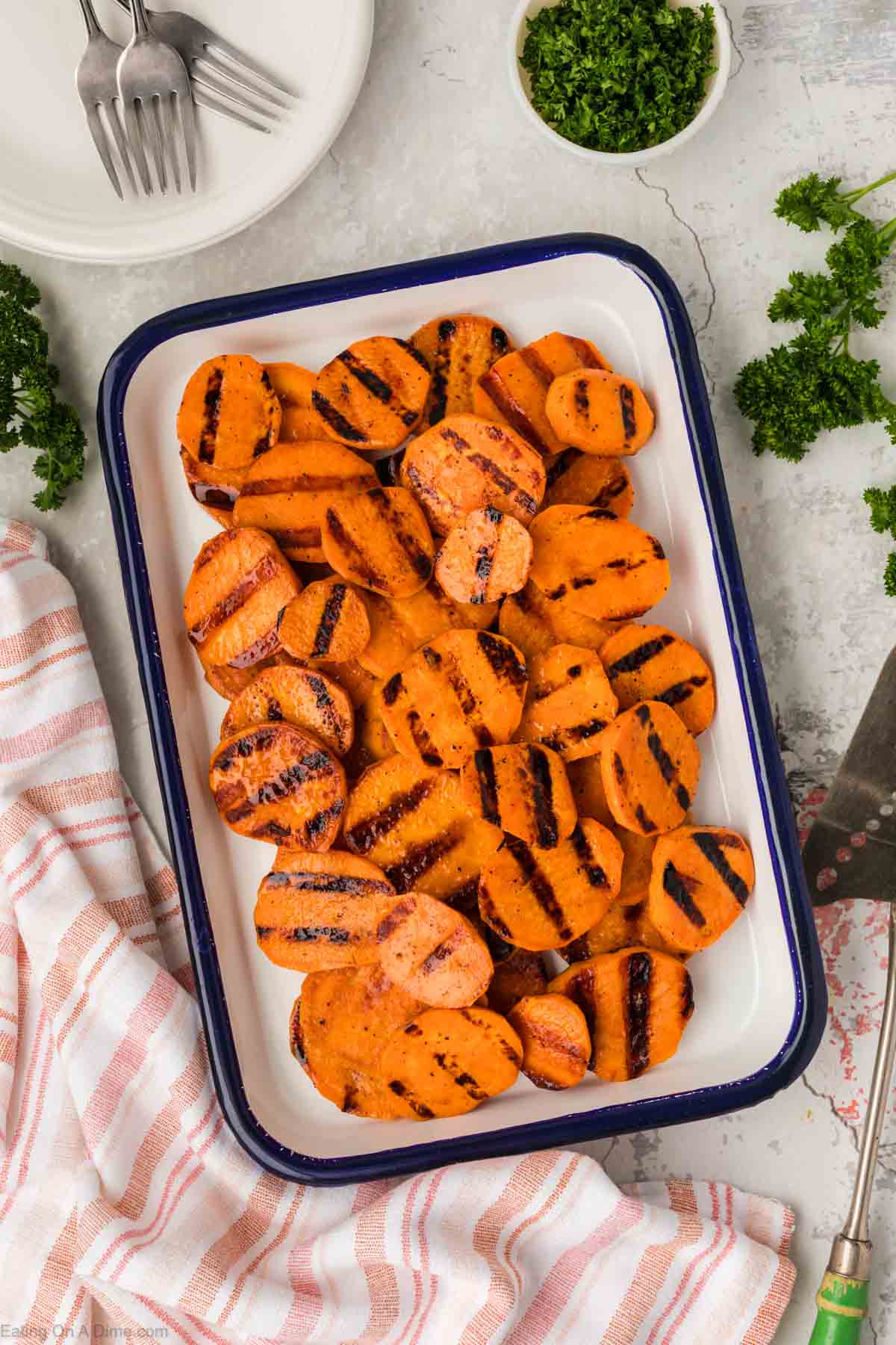Grilled Sweet Potatoes Slices on a platter