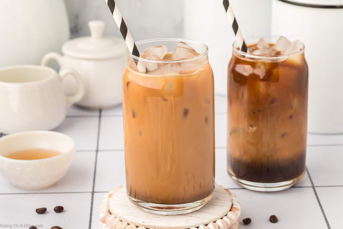 Ice Coffee in a clear glass with a straw