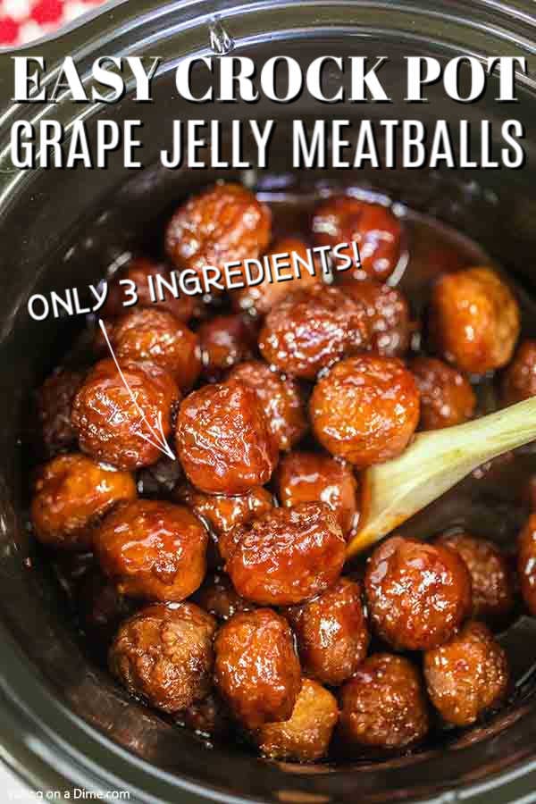 Make these delicious Crock Pot Grape Jelly Meatballs with only 3 ingredients! They are savory and sweet and amazing for game day, parties and much more. 