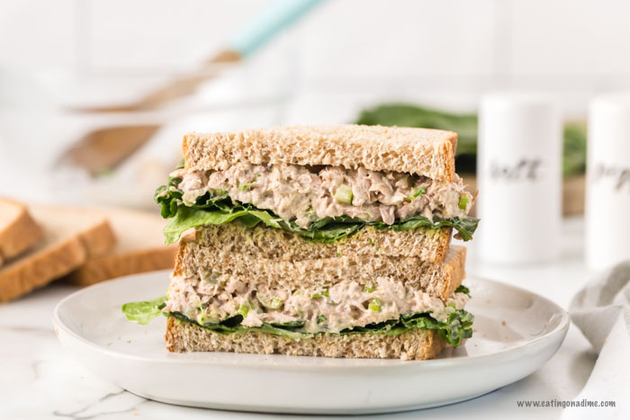 Tuna Salad Sandwich stacked on a plate