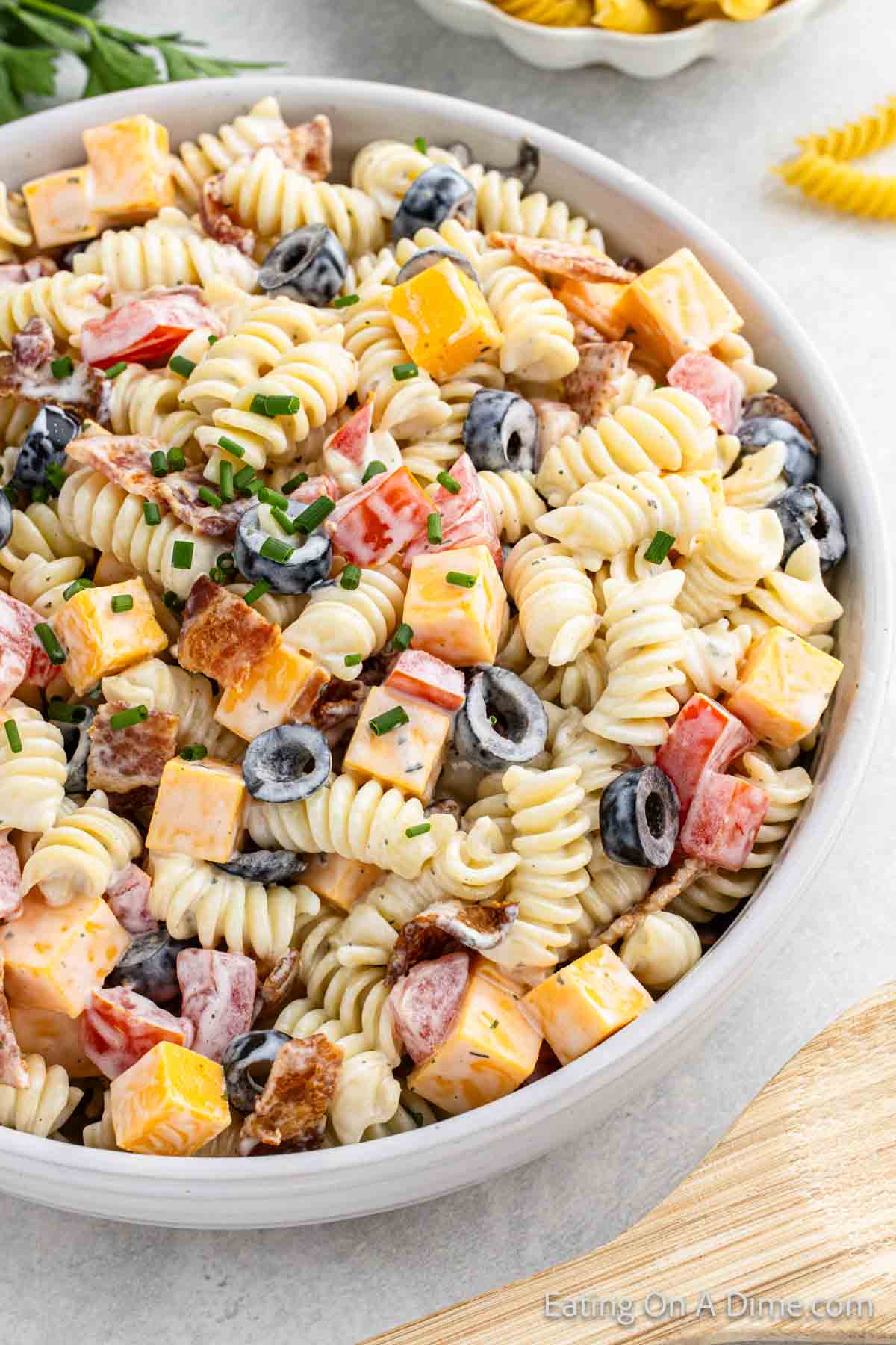 Bacon Pasta Ranch Salad in a bowl