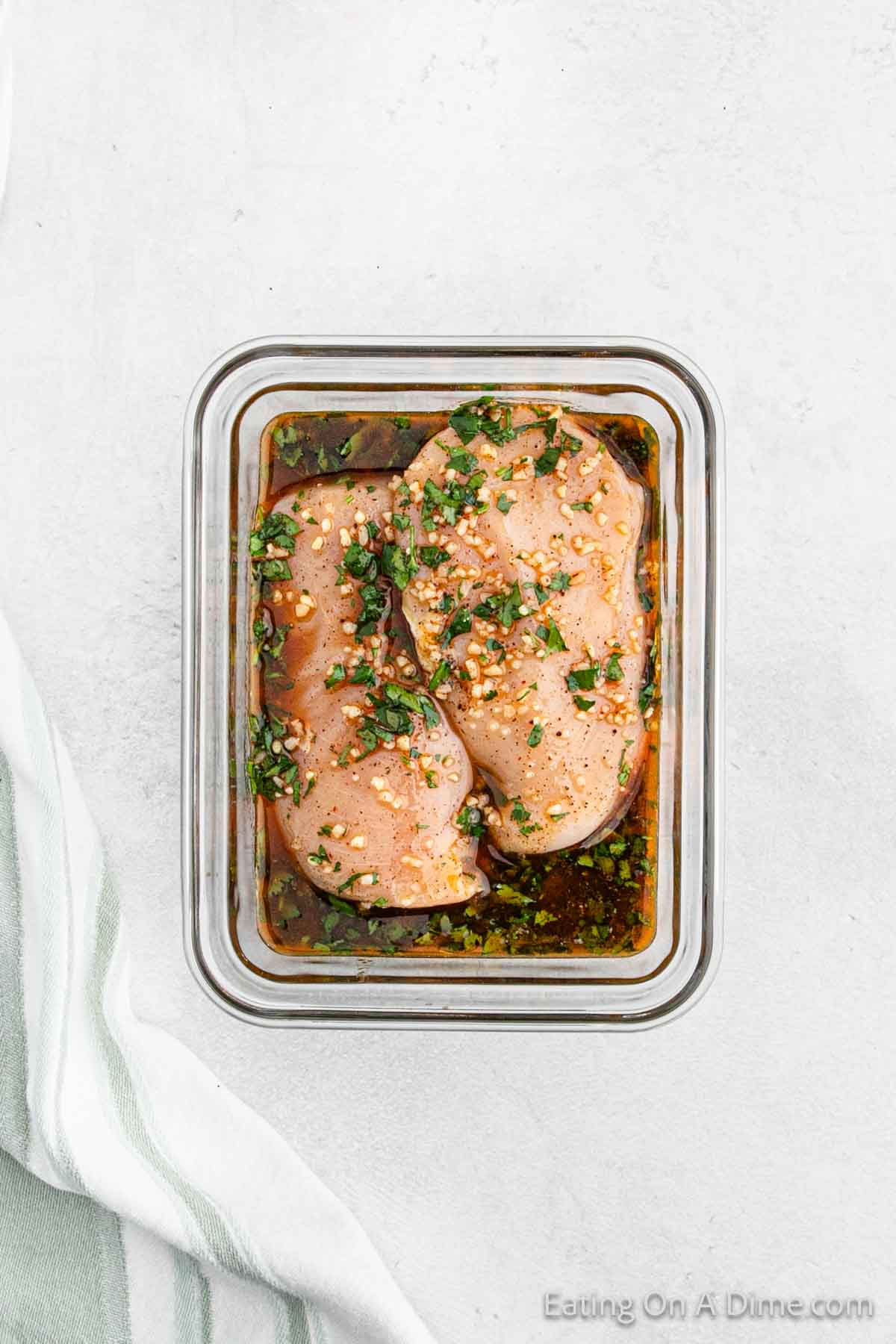Marinating chicken in a glass dish