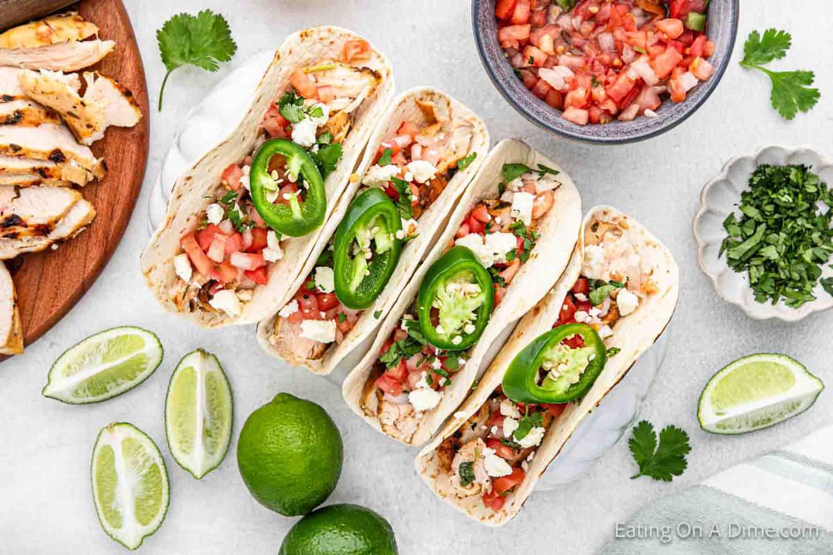 Close up image of cilantro chicken tacos