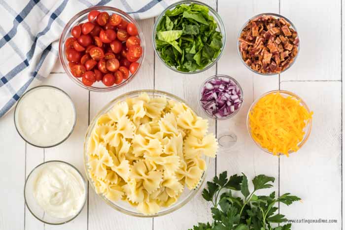 BLT Pasta Salad is always a crowd pleaser. There is something about that creamy ranch dressing combined with the bacon and veggies that make this delicious. 