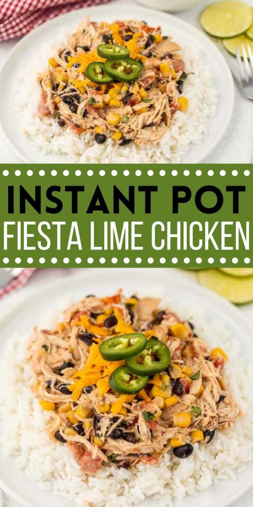 Instant Pot Fiesta Lime Chicken is a delicious blend of creamy chicken with black beans, corn and more. Try it with rice, tacos, salad and more! You will love this simple pressure cooker chicken recipe that is SO easy to make too!  #eatingonadime #instantpotrecipes #chickenrecipes #fiestarecipes #pressurecookerrecipes 
