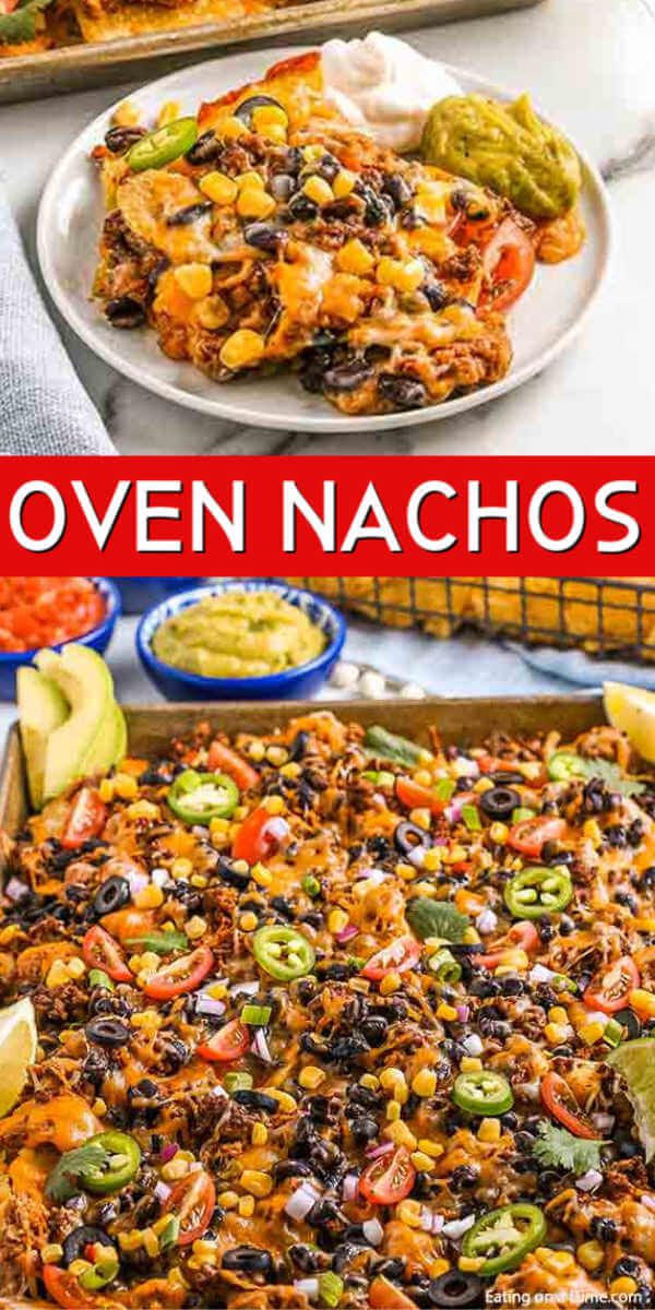 Oven nachos are delicious and perfect to feed a crowd.  You can fix sheet pan nachos in minutes and everyone can enjoy their favorite toppings!