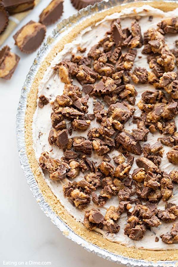 Close up image of Reese's Candy Peanut Butter Pie. 