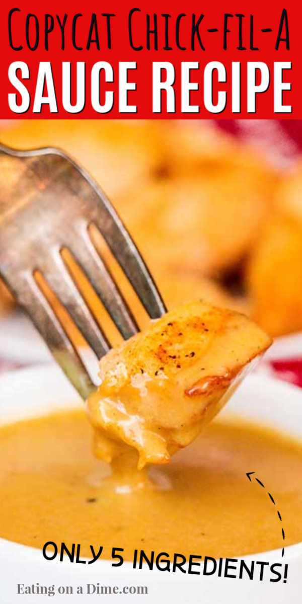 Enjoy your favorite dipping sauce at home when you learn how to make this easy Copycat chick fil a sauce recipe. With just a few simple ingredients you probably already have, this delicious chick fil a sauce recipe copycats takes just minutes! If you have been wondering, how do you make homemade sauce at home, this recipe is so easy. #eatingonadime #copycatchickfilasaucerecipe