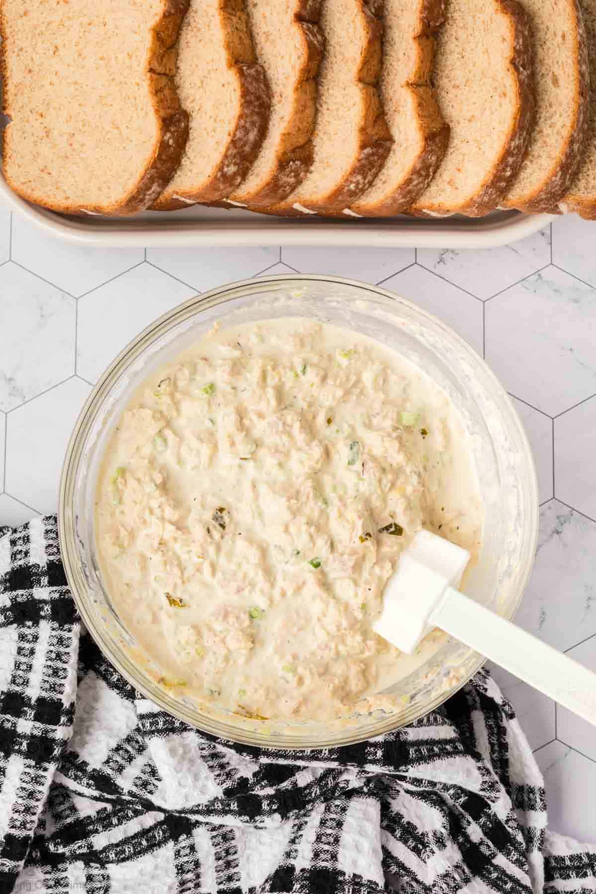 Tuna Salad in a bowl with a Spatula